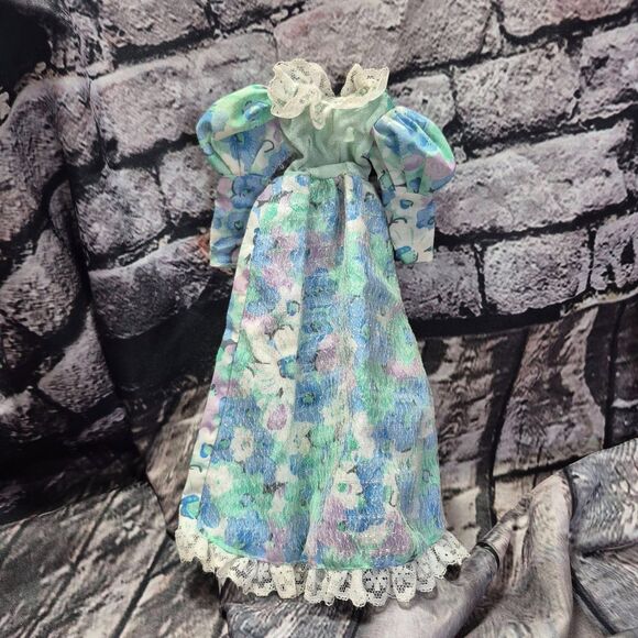 Vintge Barbie Dress & Purse Floral Shimmer Puff Sleeve Long Clothing Mattel - Picture 2 of 4